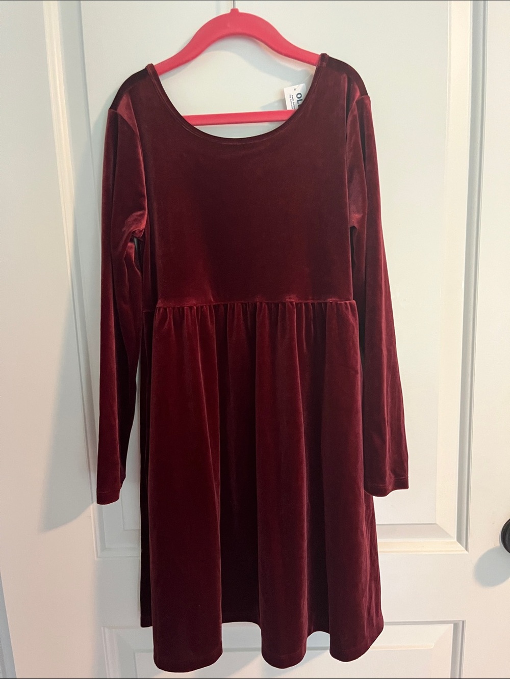 Old Navy Girls' Velvet Long-Sleeve Dress - Burgundy Size large 10-12